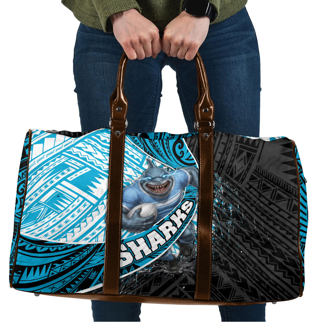 Cronulla Sutherland Sharks Rugby Travel Bag Tribal Polynesian Power Art - Lightning Mascot