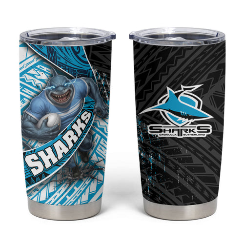 Cronulla Sutherland Sharks Rugby Tumbler Cup Tribal Polynesian Power Art - Lightning Mascot