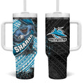 Cronulla Sutherland Sharks Rugby Tumbler With Handle Tribal Polynesian Power Art - Lightning Mascot