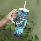 Cronulla Sutherland Sharks Rugby Tumbler With Handle Tribal Polynesian Power Art - Lightning Mascot
