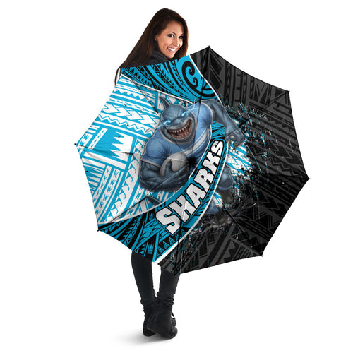 Cronulla Sutherland Sharks Rugby Umbrella Tribal Polynesian Power Art - Lightning Mascot