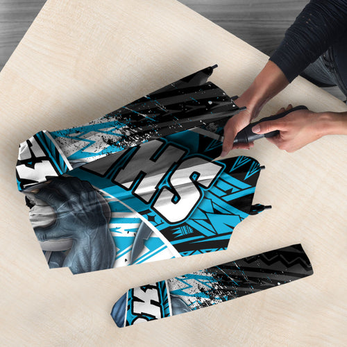 Cronulla Sutherland Sharks Rugby Umbrella Tribal Polynesian Power Art - Lightning Mascot