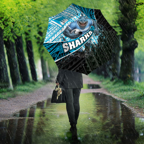 Cronulla Sutherland Sharks Rugby Umbrella Tribal Polynesian Power Art - Lightning Mascot