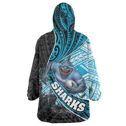 Cronulla Sutherland Sharks Rugby Wearable Blanket Hoodie Tribal Polynesian Power Art - Lightning Mascot