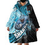 Cronulla Sutherland Sharks Rugby Wearable Blanket Hoodie Tribal Polynesian Power Art - Lightning Mascot