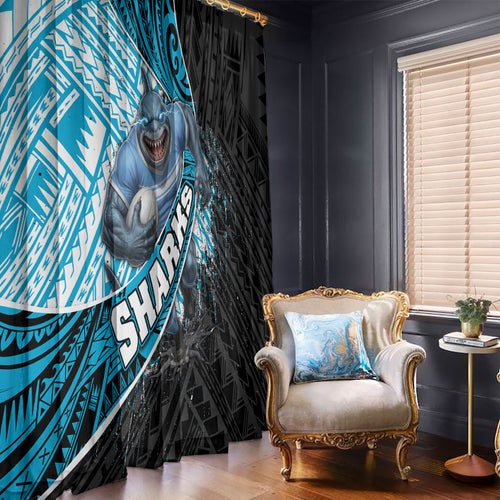 Cronulla Sutherland Sharks Rugby Window Curtain Tribal Polynesian Power Art - Lightning Mascot