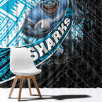 Cronulla Sutherland Sharks Rugby Window Curtain Tribal Polynesian Power Art - Lightning Mascot