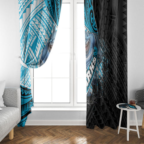 Cronulla Sutherland Sharks Rugby Window Curtain Tribal Polynesian Power Art - Lightning Mascot