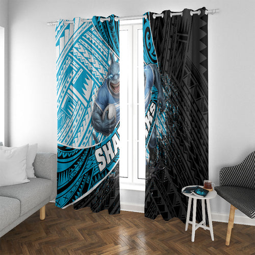 Cronulla Sutherland Sharks Rugby Window Curtain Tribal Polynesian Power Art - Lightning Mascot