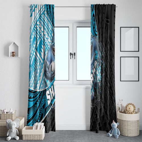 Cronulla Sutherland Sharks Rugby Window Curtain Tribal Polynesian Power Art - Lightning Mascot