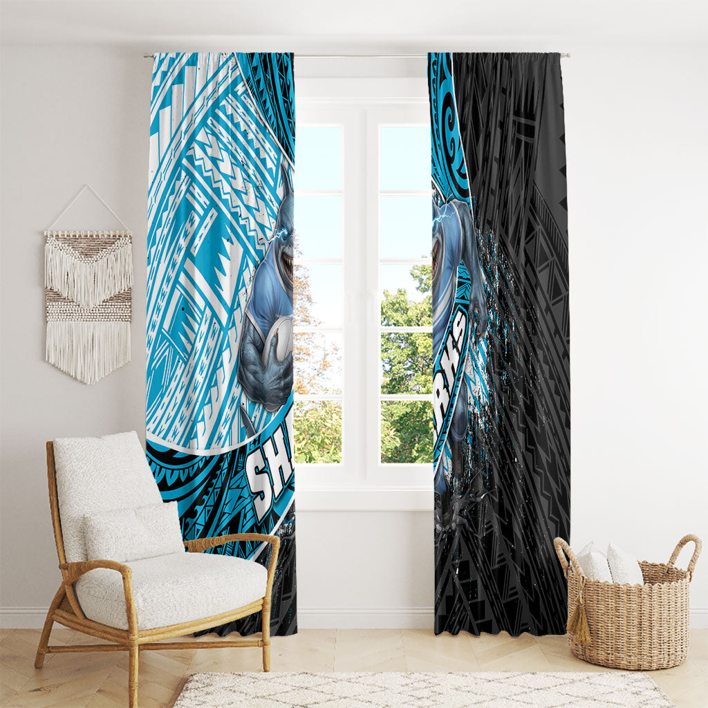 Cronulla Sutherland Sharks Rugby Window Curtain Tribal Polynesian Power Art - Lightning Mascot