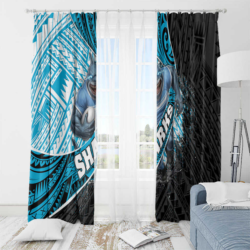 Cronulla Sutherland Sharks Rugby Window Curtain Tribal Polynesian Power Art - Lightning Mascot