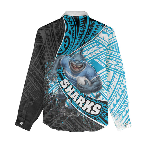 Cronulla Sutherland Sharks Rugby Women Casual Shirt Tribal Polynesian Power Art - Lightning Mascot