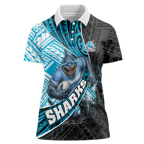 Cronulla Sutherland Sharks Rugby Women Polo Shirt Tribal Polynesian Power Art - Lightning Mascot