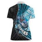 Cronulla Sutherland Sharks Rugby Women Polo Shirt Tribal Polynesian Power Art - Lightning Mascot