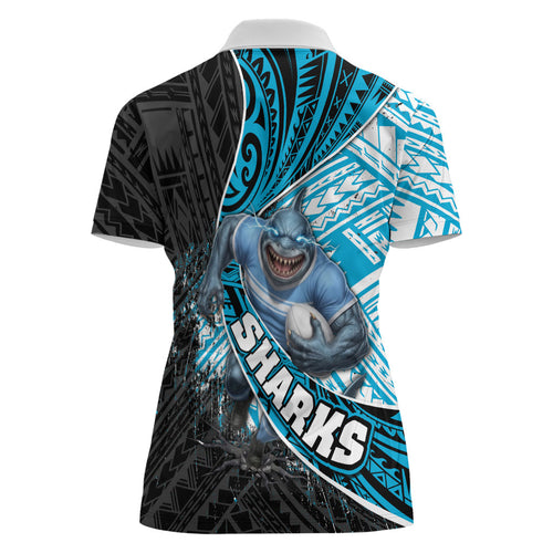 Cronulla Sutherland Sharks Rugby Women Polo Shirt Tribal Polynesian Power Art - Lightning Mascot