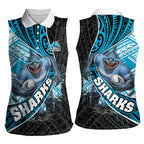 Cronulla Sutherland Sharks Rugby Women Sleeveless Polo Shirt Tribal Polynesian Power Art - Lightning Mascot
