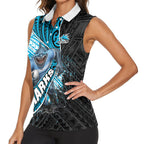 Cronulla Sutherland Sharks Rugby Women Sleeveless Polo Shirt Tribal Polynesian Power Art - Lightning Mascot