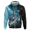Cronulla Sutherland Sharks Rugby Zip Hoodie Tribal Polynesian Power Art - Lightning Mascot