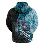 Cronulla Sutherland Sharks Rugby Zip Hoodie Tribal Polynesian Power Art - Lightning Mascot