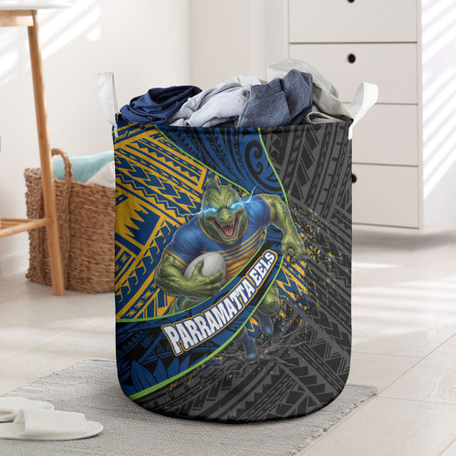 Parramatta Eels Rugby Laundry Basket Tribal Polynesian Power Art - Lightning Mascot