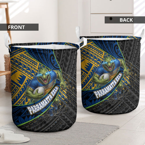 Parramatta Eels Rugby Laundry Basket Tribal Polynesian Power Art - Lightning Mascot