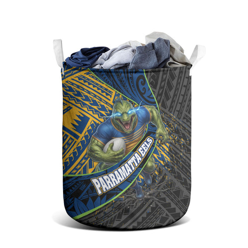 Parramatta Eels Rugby Laundry Basket Tribal Polynesian Power Art - Lightning Mascot