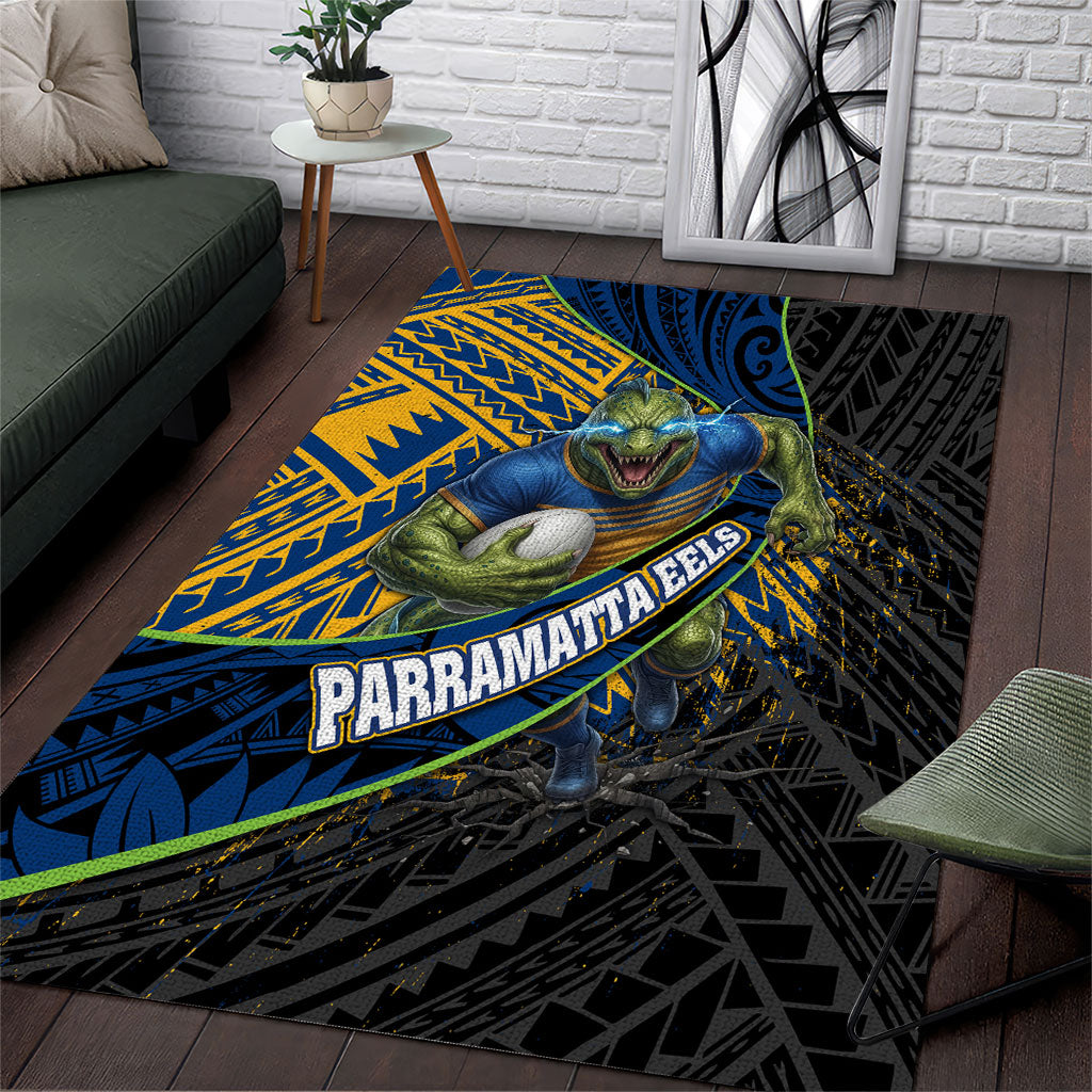 Parramatta Eels Rugby Area Rug Tribal Polynesian Power Art - Lightning Mascot