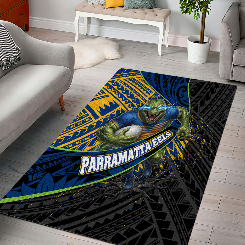 Parramatta Eels Rugby Area Rug Tribal Polynesian Power Art - Lightning Mascot