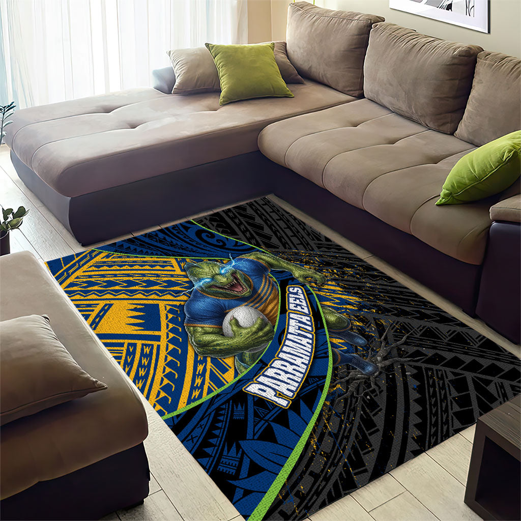 Parramatta Eels Rugby Area Rug Tribal Polynesian Power Art - Lightning Mascot