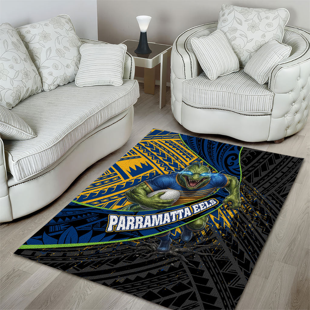 Parramatta Eels Rugby Area Rug Tribal Polynesian Power Art - Lightning Mascot