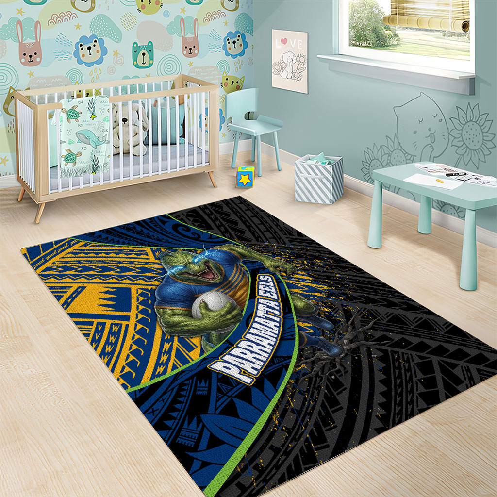 Parramatta Eels Rugby Area Rug Tribal Polynesian Power Art - Lightning Mascot