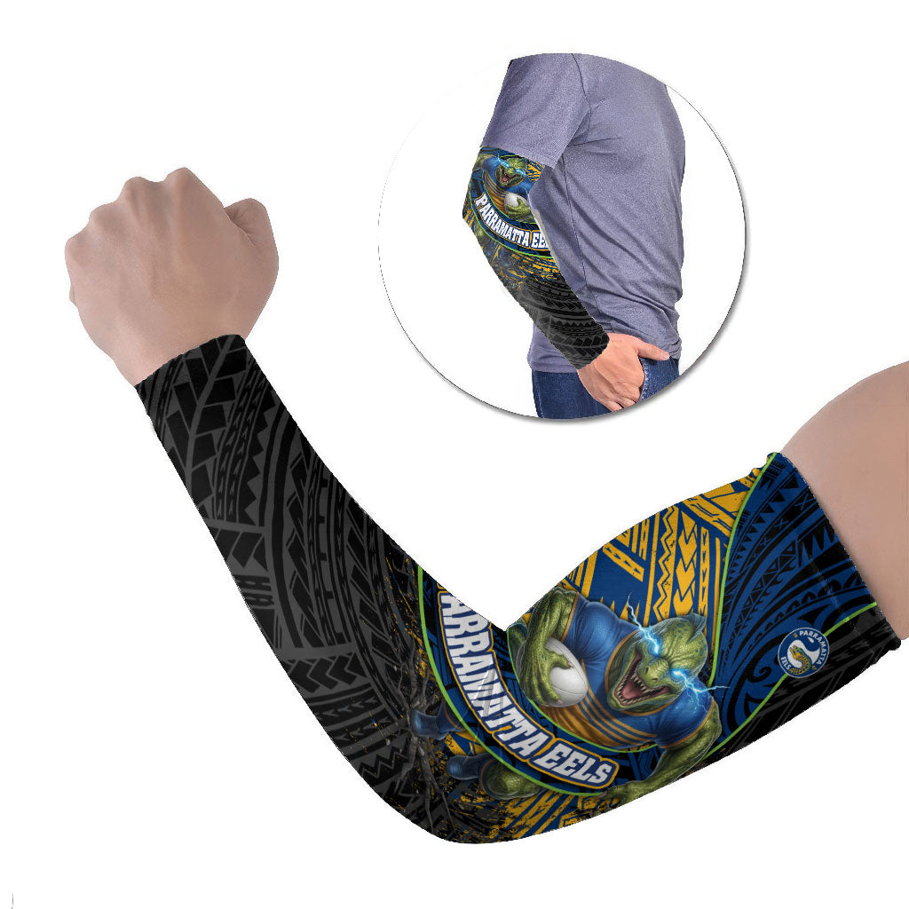 Parramatta Eels Rugby Arm Sleeves Tribal Polynesian Power Art - Lightning Mascot