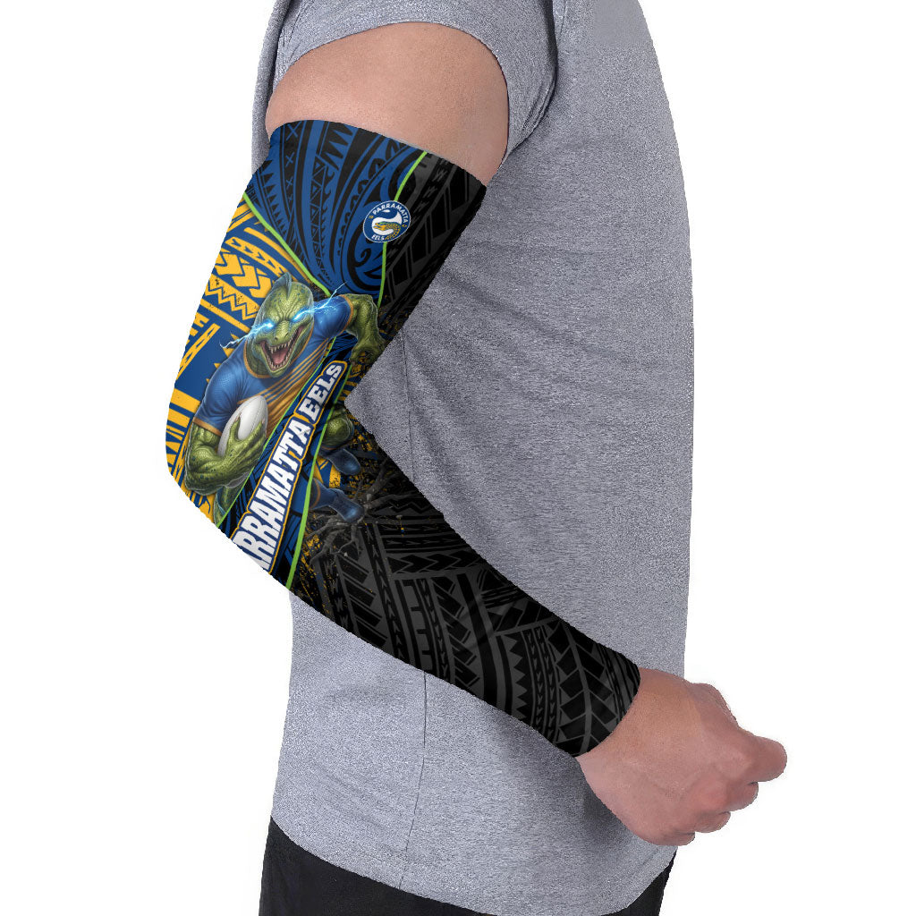 Parramatta Eels Rugby Arm Sleeves Tribal Polynesian Power Art - Lightning Mascot