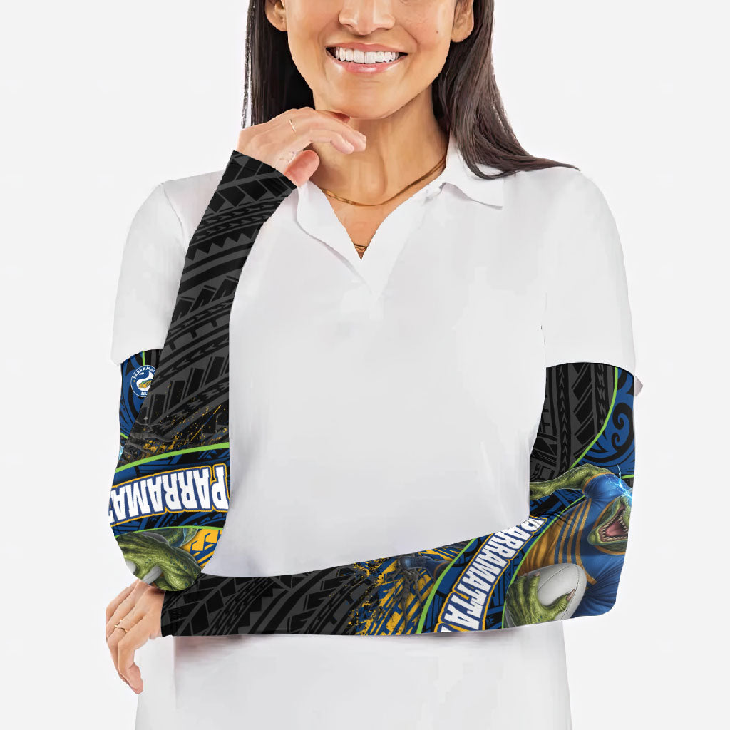 Parramatta Eels Rugby Arm Sleeves Tribal Polynesian Power Art - Lightning Mascot