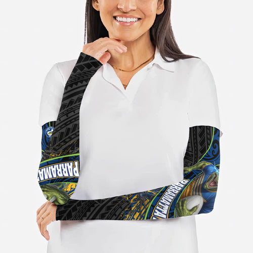 Parramatta Eels Rugby Arm Sleeves Tribal Polynesian Power Art - Lightning Mascot