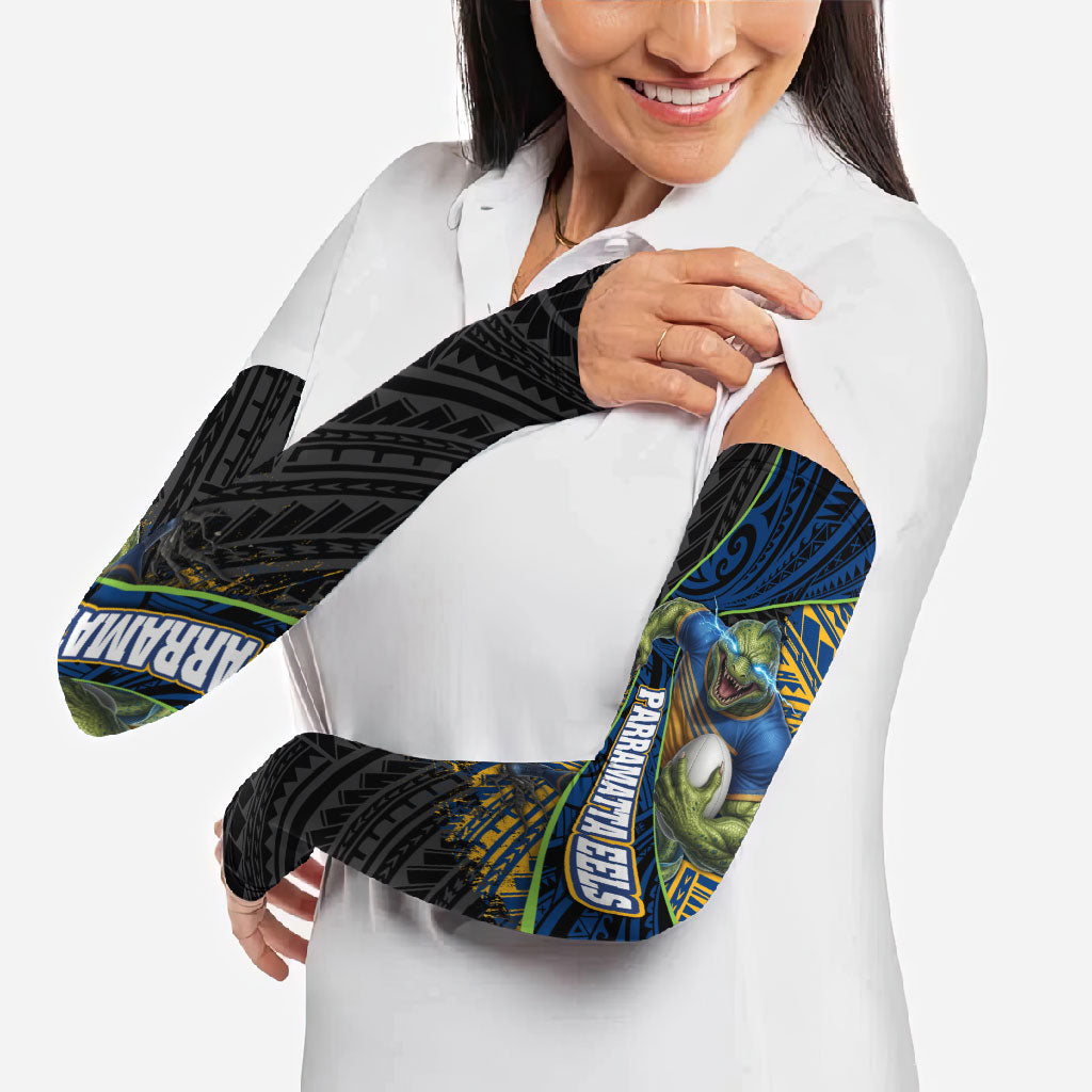 Parramatta Eels Rugby Arm Sleeves Tribal Polynesian Power Art - Lightning Mascot