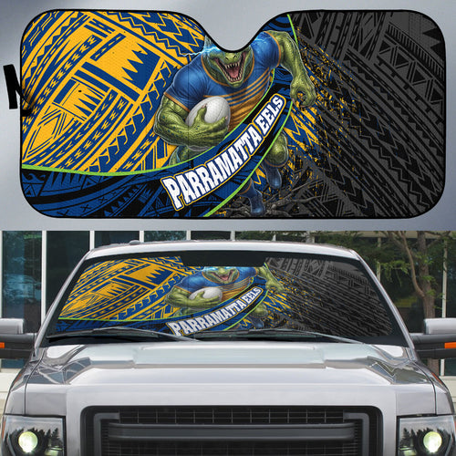 Parramatta Eels Rugby Auto Sun Shade Tribal Polynesian Power Art - Lightning Mascot