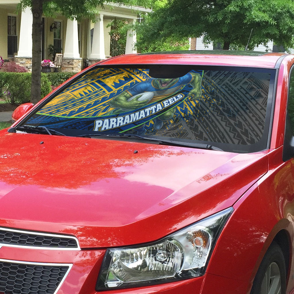 Parramatta Eels Rugby Auto Sun Shade Tribal Polynesian Power Art - Lightning Mascot