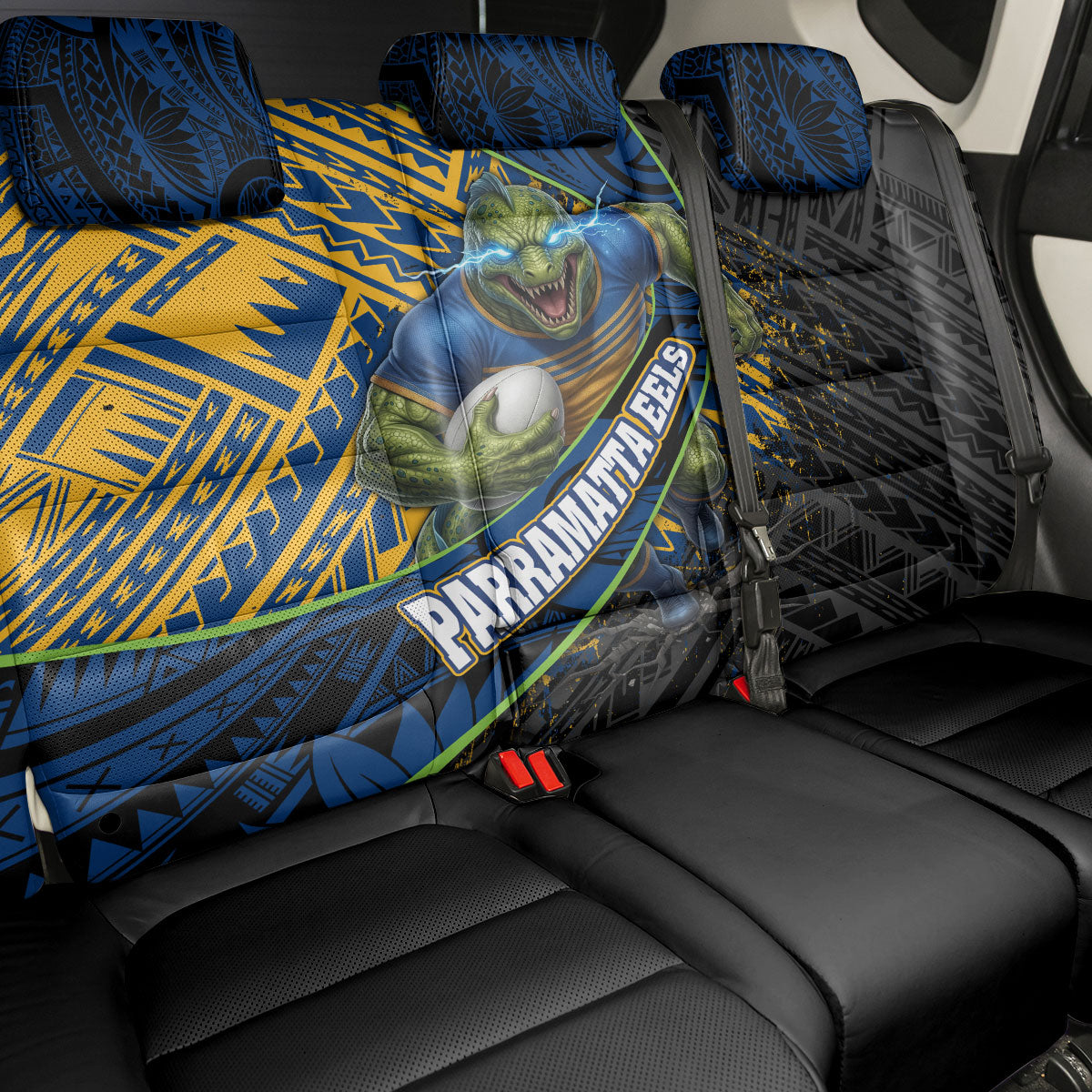 Parramatta Eels Rugby Back Car Seat Cover Tribal Polynesian Power Art - Lightning Mascot