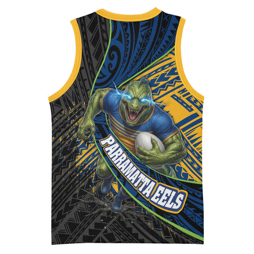 Parramatta Eels Rugby Basketball Jersey Tribal Polynesian Power Art - Lightning Mascot