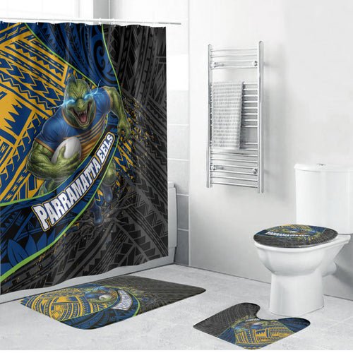 Parramatta Eels Rugby Bathroom Set Tribal Polynesian Power Art - Lightning Mascot