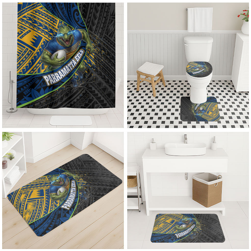 Parramatta Eels Rugby Bathroom Set Tribal Polynesian Power Art - Lightning Mascot