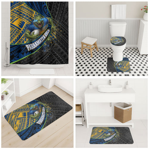 Parramatta Eels Rugby Bathroom Set Tribal Polynesian Power Art - Lightning Mascot