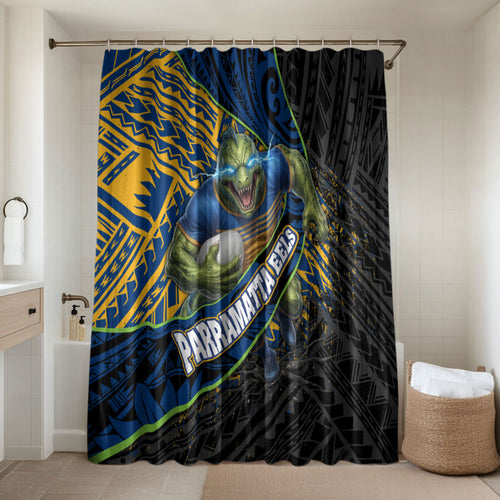 Parramatta Eels Rugby Bathroom Set Tribal Polynesian Power Art - Lightning Mascot