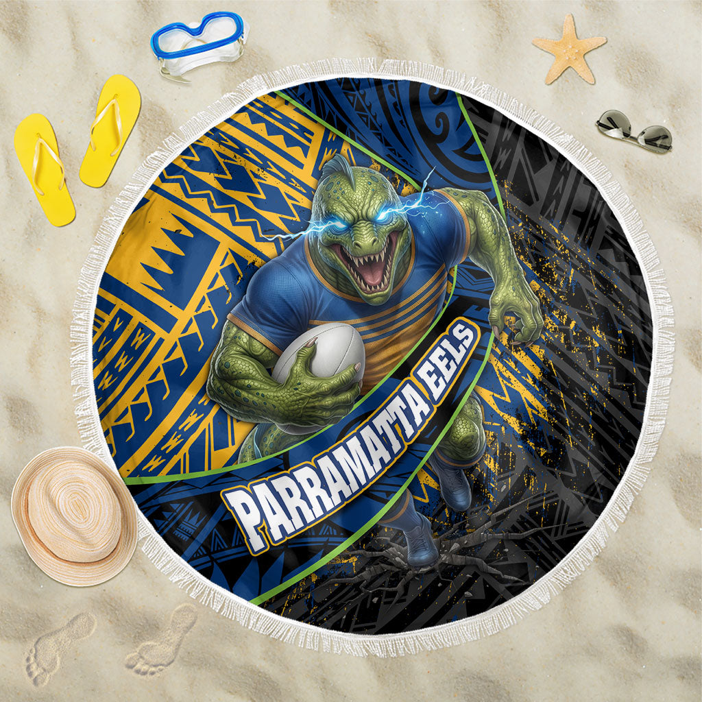 Parramatta Eels Rugby Beach Blanket Tribal Polynesian Power Art - Lightning Mascot