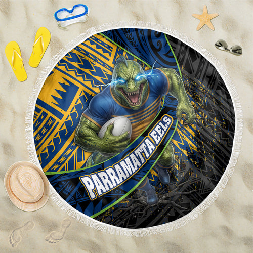 Parramatta Eels Rugby Beach Blanket Tribal Polynesian Power Art - Lightning Mascot