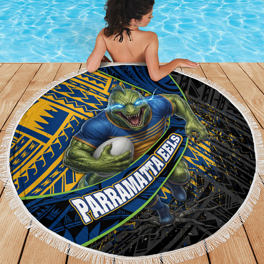 Parramatta Eels Rugby Beach Blanket Tribal Polynesian Power Art - Lightning Mascot