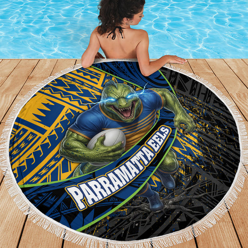 Parramatta Eels Rugby Beach Blanket Tribal Polynesian Power Art - Lightning Mascot