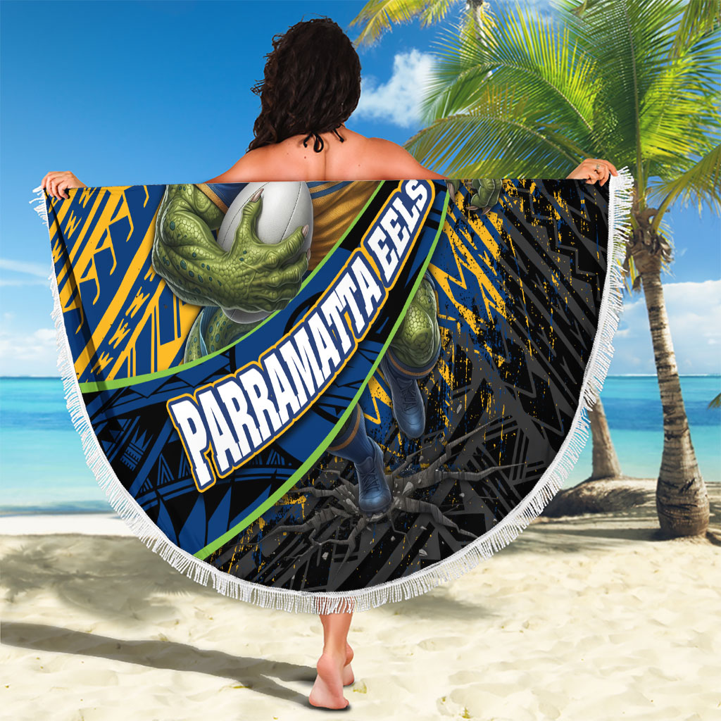 Parramatta Eels Rugby Beach Blanket Tribal Polynesian Power Art - Lightning Mascot
